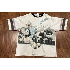 Vintage Popeye Shirt Justice Soccer France 90s Graphic White Tee Size Xl
